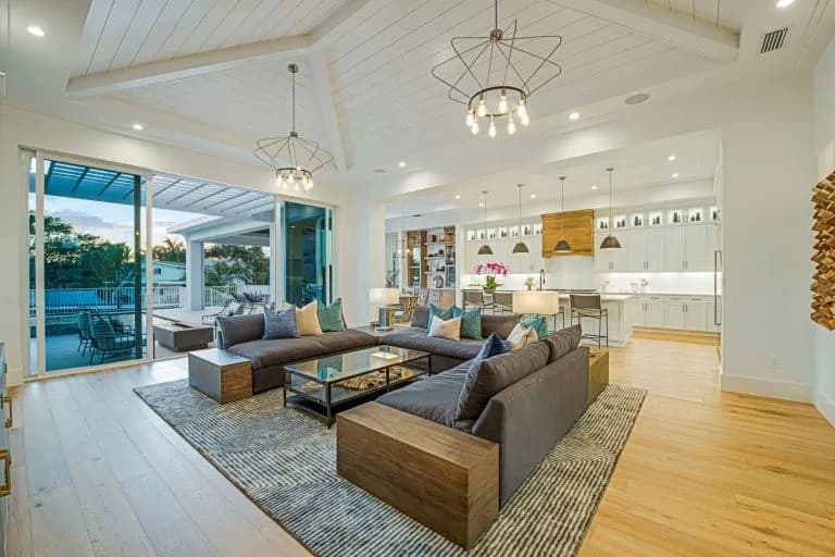 The Anchorage – vaulted great room in a Siesta Key custom home