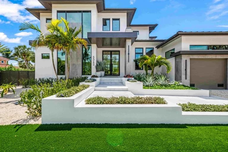 The Marlin – modern coastal custom home exterior in Siesta Key