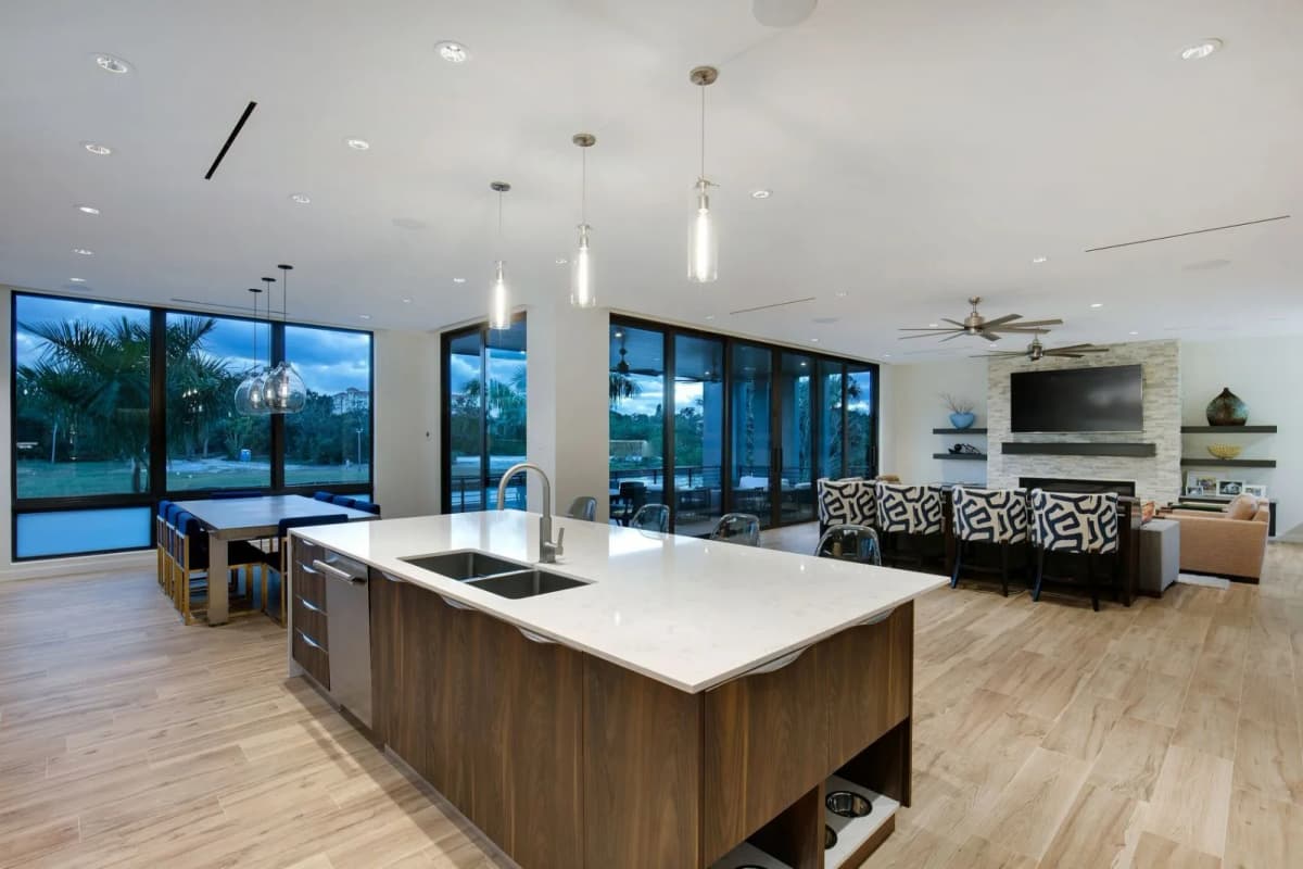 Bayshore Contemporary open kitchen and living area