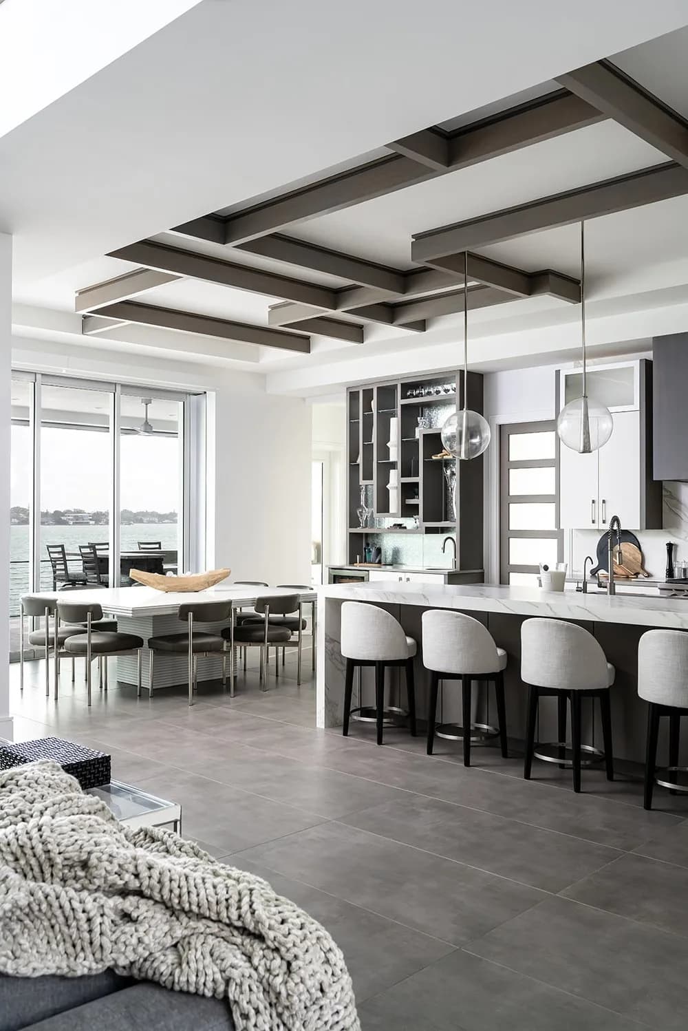 Bird Key Bayfront open kitchen and dining with bay views