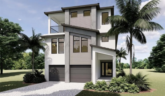 Pre-construction rendering of a modern coastal luxury custom home in Sarasota FL by Nutter Custom Construction